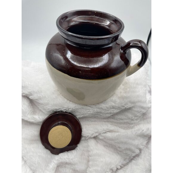 Vintage Roseville Ransbottom RRP McCoy Two Tone Stoneware Bean Pot Crock Lid & H - Picture 3 of 16